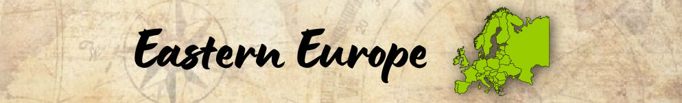 Neutral background with the words &ldquo;Eastern Europe&rdquo; and a map of the region in lime green